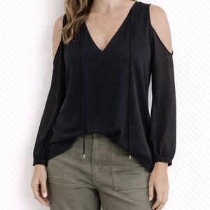 Ralph Lauren Black Long Sleeve Open Shoulder Tasseled Blouse Medium